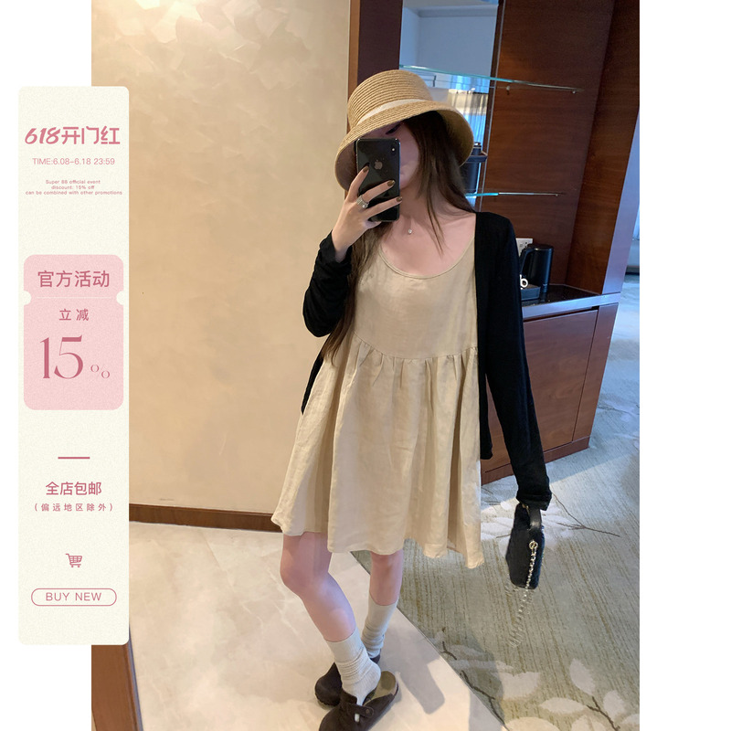 Ffshu Round Face Qi Qi Spring and Summer Linen Sleeveless Dress for Women, Suitable for Petite Figures, Sweet and Age-Reducing Tank Dress Ffshu Round Face Qi Qi Spring and Summer Linen Sleeveless Dress for Women, Suitable for Petite Figures, Sweet and Age-Reducing Tank Dress