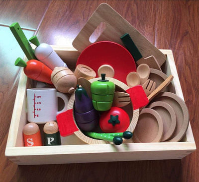 Children's Kitchen Cut Fruit Toys Magnetic Fruits and Vegetables Cut to See Wooden Plays Home Wine Cut to Music Wooden Box