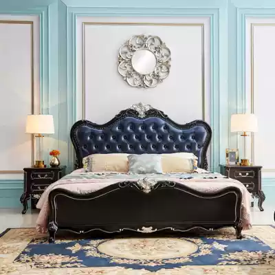 European bed solid wood double bed 1 8m luxury master bedroom wedding bed soft bag cushion Princess big bed ebony leather art bed