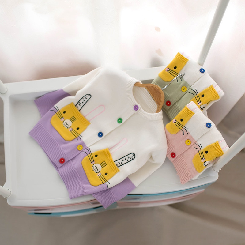 Spring autumn new products small and medium girl slim sweater cardiovert sweater wool wire jacket female baby casual stitch sweatshirt