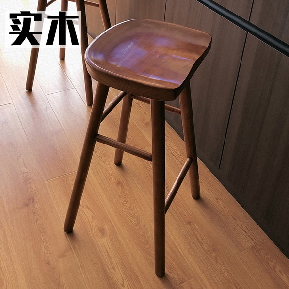 Nordic solid wood bar bench chair log color black walnut color bar chair home dining chair high stool high chair simple