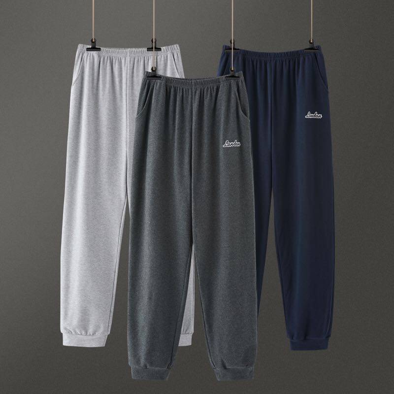 Casual All-cotton Sleeping Pants Male Long Pants Spring Summer Fall Loose Elastic Thin and pure cotton large size size can be worn outside the home pants men