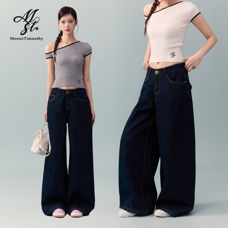Moster Timnothy Spring and Autumn Women's Jeans Loose Wide-Leg Pants Floor-Length Pants Slimming Straight Pants