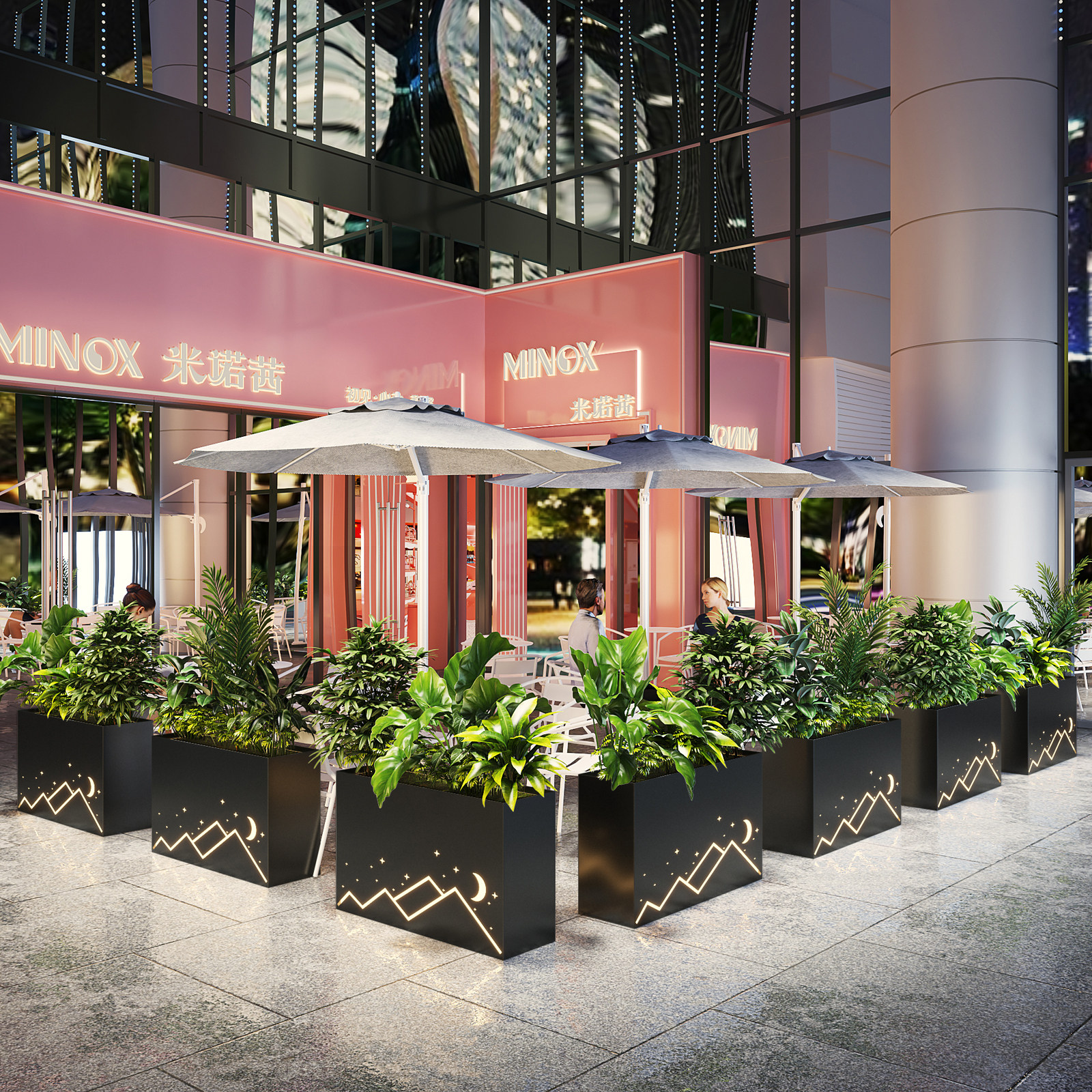 Outdoor Iron Art Flower Case Solar Light Box Flower Groove Fencing Sale Outside Swing Flower Beds Catering Milk Tea Shop Guardrails Customized