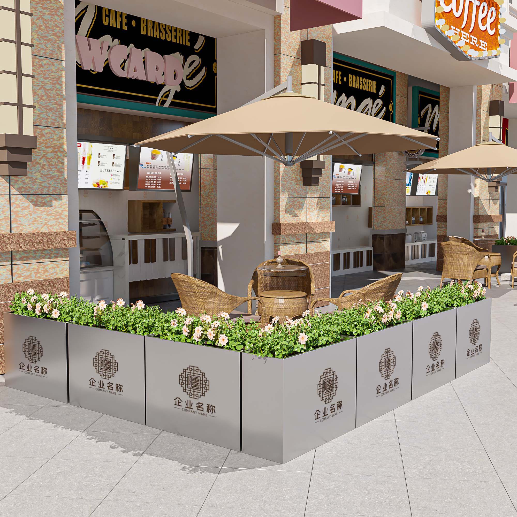 Outdoor Stainless Steel Flower Box Sales Building Commercial Street Iron Art Flower Trough Urban Green Flower Beds Garden Forest Landscape Flower Pot Combinations