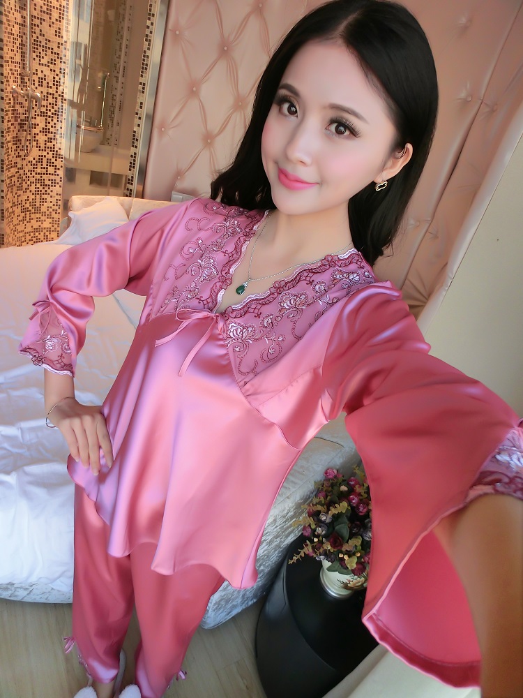 Bộ đồ ngủ lụa mùa xuân và mùa thu lụa dài tay mùa hè phiên bản Hàn Quốc của phần mỏng thanh niên kích thước lớn gợi cảm phục vụ nhà lụa đồ bộ nam