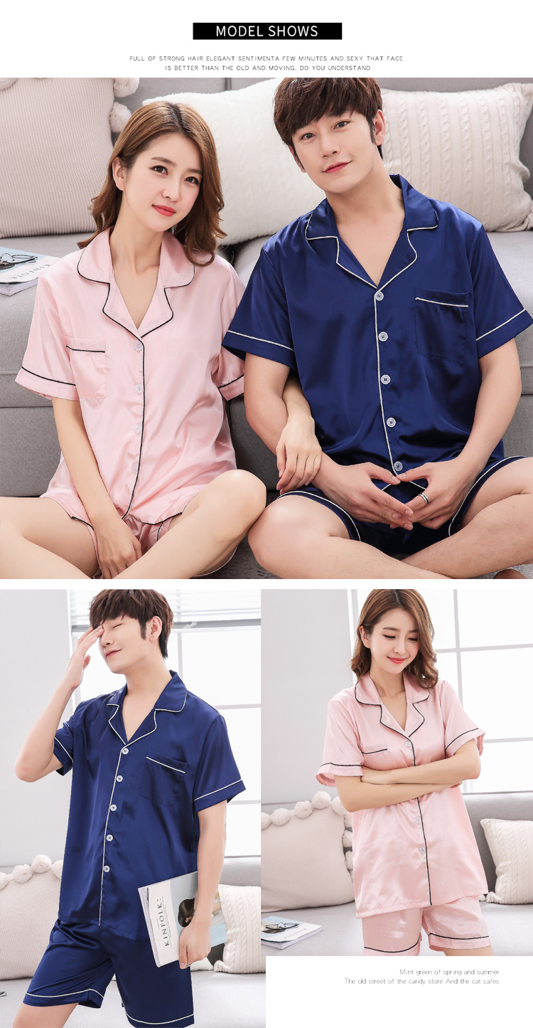 Mùa hè đồ ngủ nam lụa mỏng cardigan lụa ngắn tay của phụ nữ dịch vụ nhà kích thước lớn băng lụa couple phù hợp với mùa xuân và mùa thu bộ hoạt hình các loại