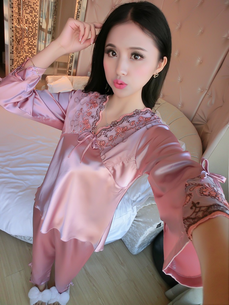 Bộ đồ ngủ lụa mùa xuân và mùa thu lụa dài tay mùa hè phiên bản Hàn Quốc của phần mỏng thanh niên kích thước lớn gợi cảm phục vụ nhà lụa đồ bộ nam