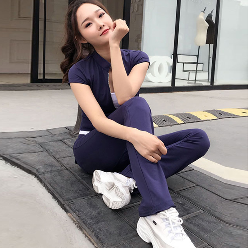 Sports suit female summer 2018 new fashion Korean version of the slim fit cotton casual wear summer short-sleeved two-piece suit