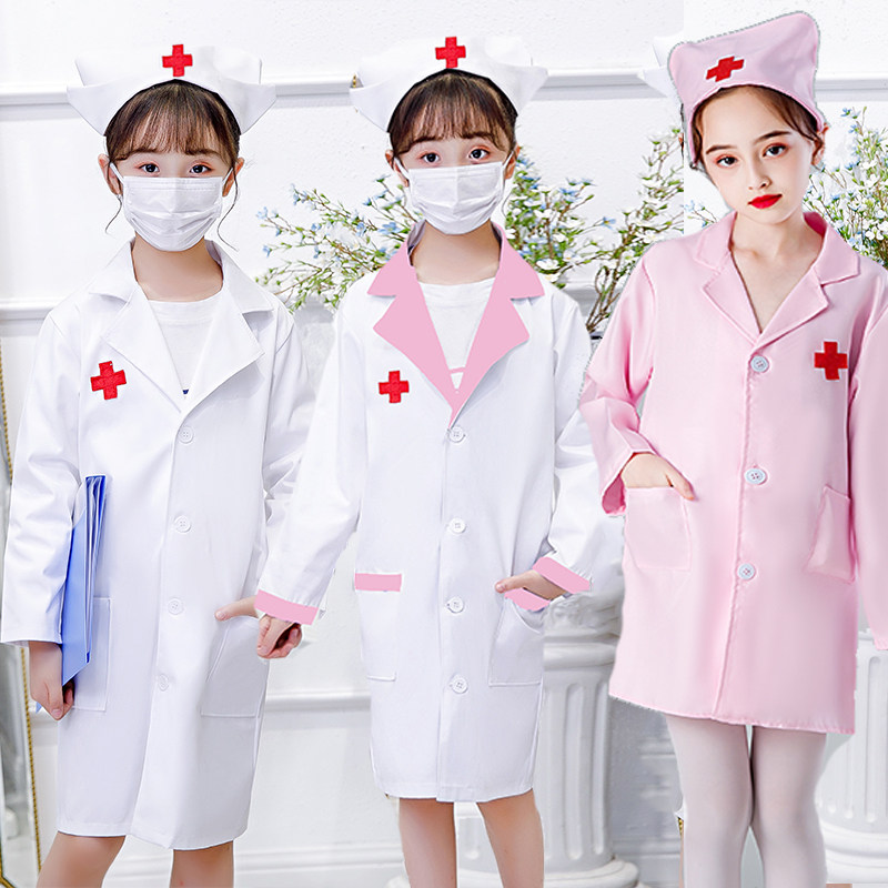 Children's small doctor clothing nurses take anti-immune girls to take home white coat kindergarten role plays male