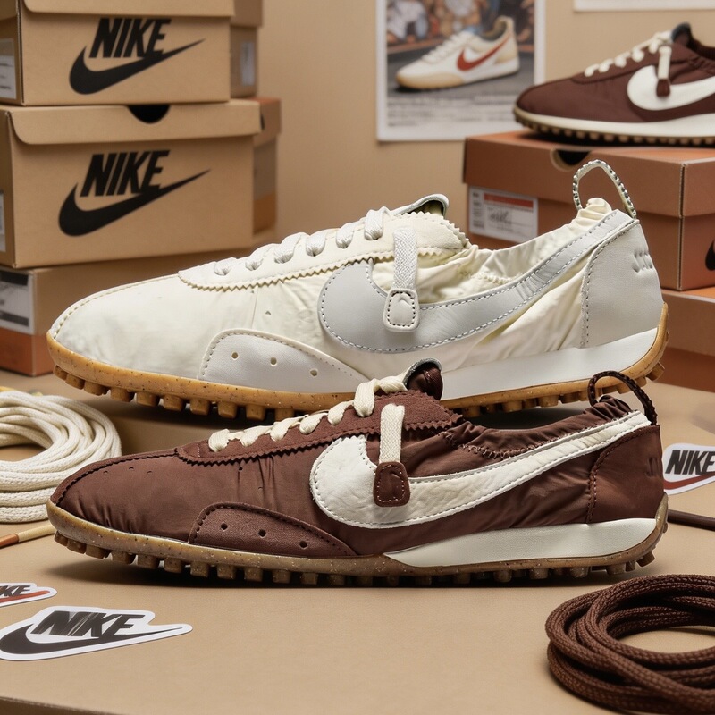 Jacquemus X Nike Jacumoon Brown and Off-White Nylon Retro Platform Shoes Hv8547-002
