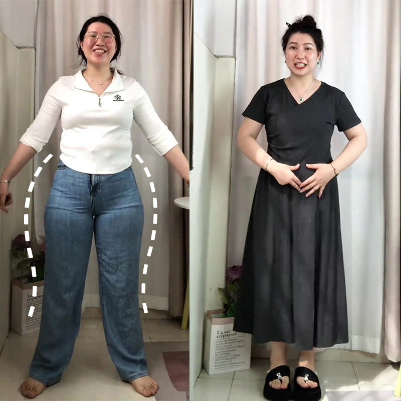 Plus-Size Slimming Outfit for Women, Summer Large Size, Petite Pear-Shaped Body, Tummy-Concealing Skirt