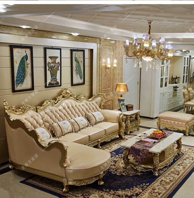 Gỗ chạm khắc sofa châu Âu phòng khách sofa kết hợp vải da biệt thự sang trọng sofa chaise longue kết hợp - Ghế sô pha sopha giá rẻ