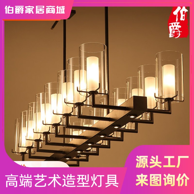 Modern new Chinese restaurant chandelier bar table candlestick hotel club cashier reception front desk creative rectangular chandelier