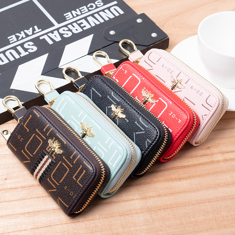 Women's Key Bag European and American Style Small Bee Print Multifunctional Zipper Key Bag Car Storage Bag Keychain