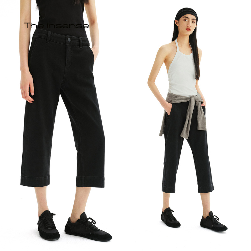 The Insense Eco-Friendly Strong-Twist Cotton Blend Slimming Low-Waist Stretchy Cropped Capri Jeans