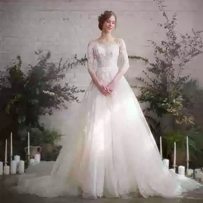 Forest super fairy dream bridal wedding dress 2021 new temperament simple thin long sleeves cover thick arms French light veil