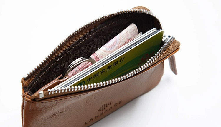 LANSPACE nam da xe chìa khóa túi tiền xu nhỏ ví tiền lớp da khóa túi phụ nữ chủ thẻ nhỏ - Trường hợp chính