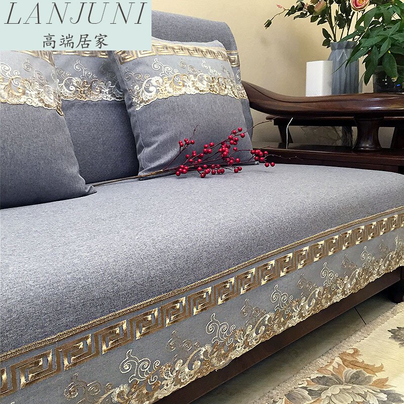 New Chinese-style sofa cushion cover four seasons universal fabric stain-resistant modern minimalist 123 combination non-slip solid wood cover full cover