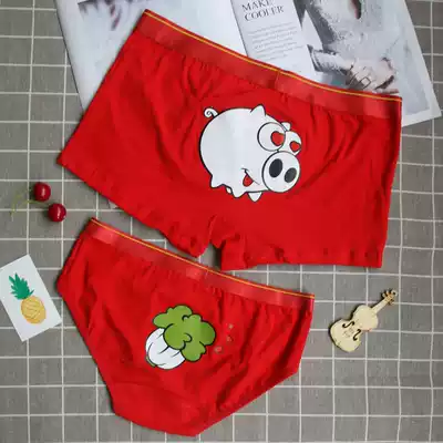 Couple underwear cotton crotch 100% cotton cartoon cute men and women underwear set creative personality Big Red Wedding