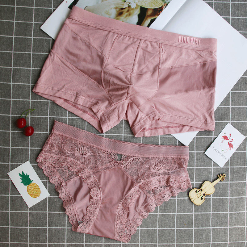 Ice silk couple underwear sexy passion sexy temptation lace edge hot double men's boxer female triangle flirting
