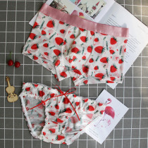 Couple underwear couple cute strawberry underwear set sexy mesh Ice Silk thin men and women double passion transparent