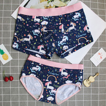 Sweet and cute cartoon couple underwear large size couple underwear mid-waist creative set double mens flat corner Womens triangle