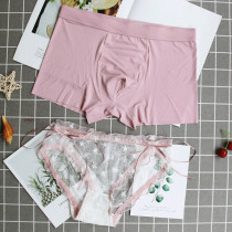 Couple underwear summer ice silk size unscented low waist transparent lace thin solid color underwear set for men and women double