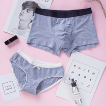 Modal Cotton Simple Vertical Striped Soft Couple Underwear Set Low-waisted Mens Boxer Womens Brights