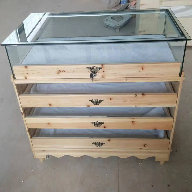 Retro solid wood jewelry display cabinet antique jade antique display cabinet jewelry beeswax jewelry glass island counter