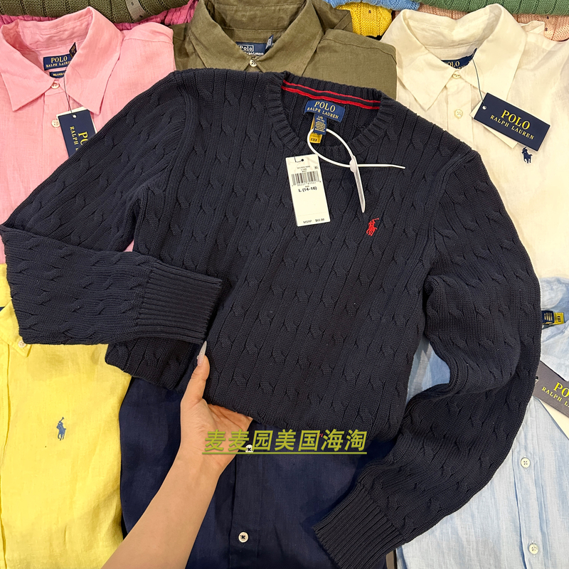 Ralph Lauren American Version of the Big Kids' Pullover Cable Knit Crew Neck Sweater for Women