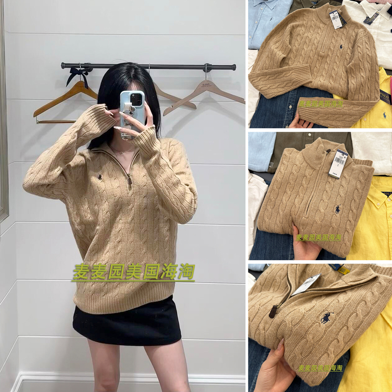 Ralph Lauren Autumn and Winter Half-Zip Sweater Long-Sleeved Twist Collar Polo Women's Clothing