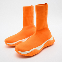 ZARA DTM2022 autumn new products womens shoes elastic socks boots womens orange knitted fabric high-top sneakers women