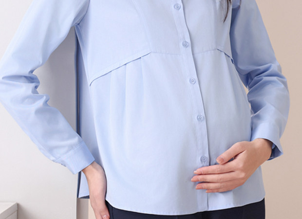 Maternity Professional Shirt, Loose-Fitting Workwear, Short White Top, Ol Blue Spring and Autumn Long-Sleeve Interview Work Shirt — 18