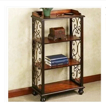  Wrought iron solid wood storage rack Display rack Bookshelf iron rack storage rack Household floor rack promotional price