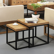  American simple modern small coffee table Wrought iron solid wood tea table Small apartment living room furniture Sofa corners square sides