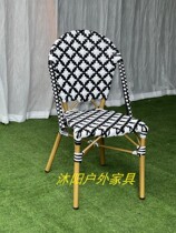 Outdoor casual balcony minimalist cane chair French style dining chair Coffee room table and chairs net red retro aluminum alloy rattan chic chairs