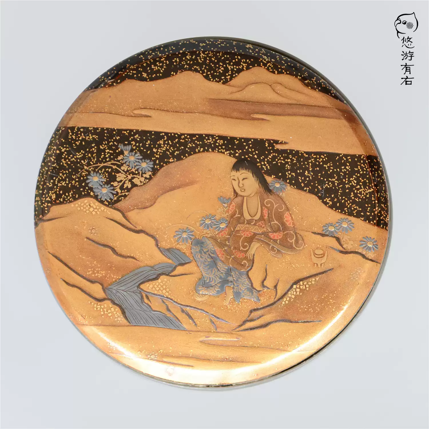 日本明治時代手工螺鈝漆器盒收藏級輪島塗藝術品鷺蒔繪香盒