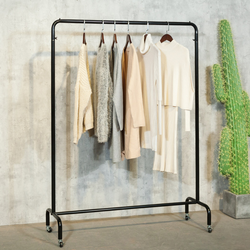 Clothing store display stand floor-to-ceiling shelf black men's and women's clothing shopping mall hanging clothes shelf movable push-pull belt pulley
