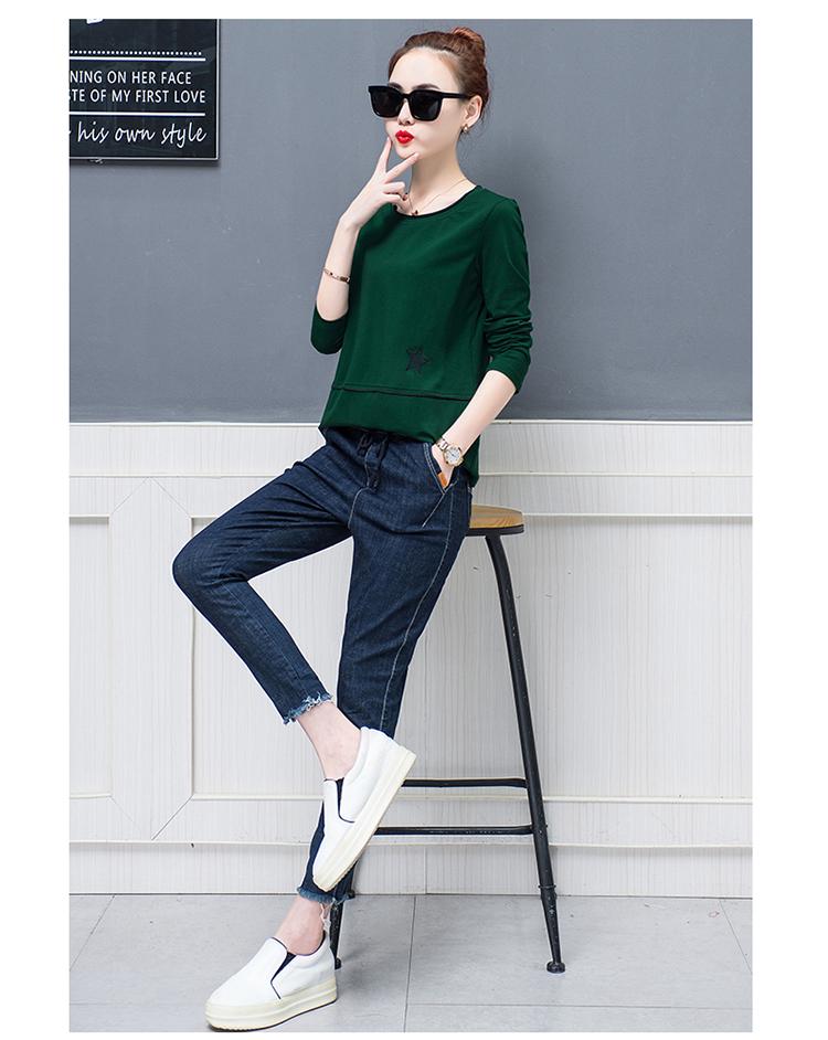 Áo dài tay nữ 2018 mới thu đông trung niên bên ngoài mặc 30 - 40 tuổi 50 chiếc áo thun cotton rộng mút hoang dã áo phông nữ rộng