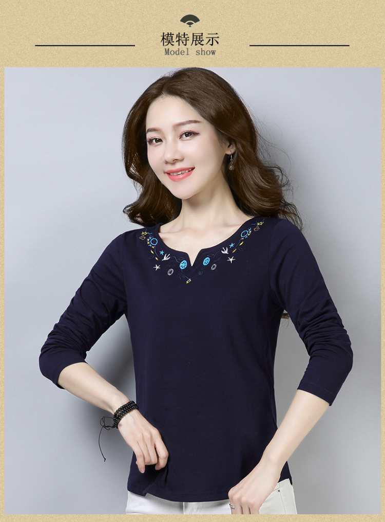 Áo thun cotton nữ tay dài 2018 mẹ xuân hè mới rộng size rộng rãi diện quần lửng xòe sơ mi hoang dã áo lẻ trung niên