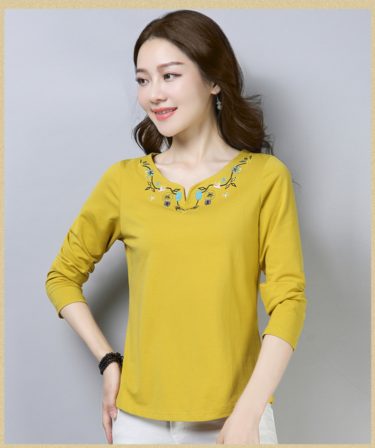 Áo thun cotton nữ tay dài 2018 mẹ xuân hè mới rộng size rộng rãi diện quần lửng xòe sơ mi hoang dã áo lẻ trung niên