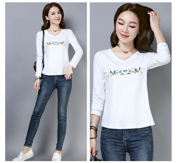 Áo thun dài tay chạm đáy áo sơ mi cotton ngắn Quần áo phụ nữ trung niên thả lỏng áo mẹ hoang mặc quần áo mùa thu mặc bên ngoài áo kiểu trung niên