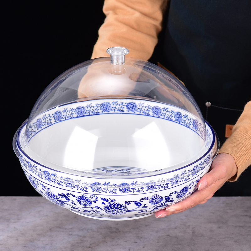 Blue and White Porcelain Basin with Lid, Special for Supermarket Cold Dishes, Pickled Vegetable Basin, Salted Vegetable, Pickled Vegetable Jar, Braised Vegetable Commercial Ceramic Basin