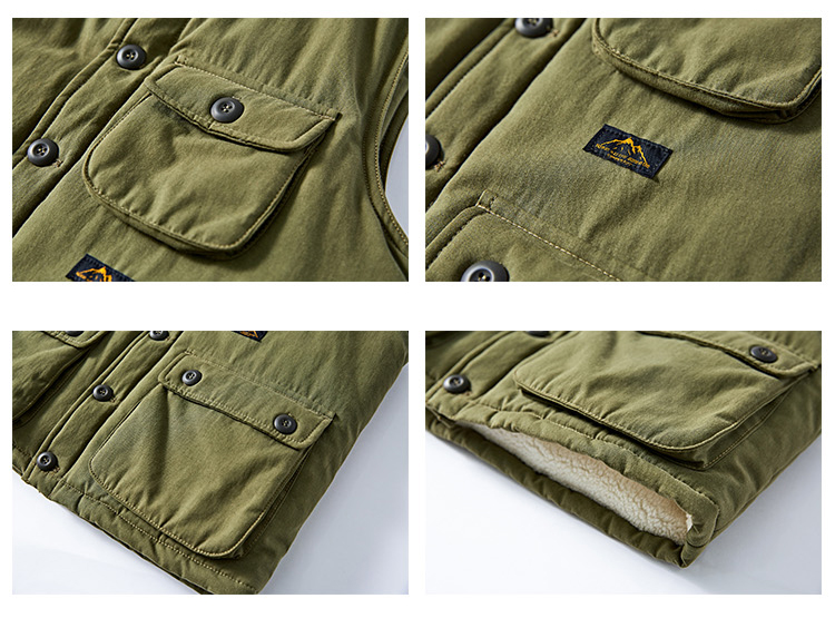 Mùa đông Mỹ giản dị lông cừu nhiều túi dụng cụ áo khoác nam và nữ dày vest retro áo vest lỏng áo hoodie nam