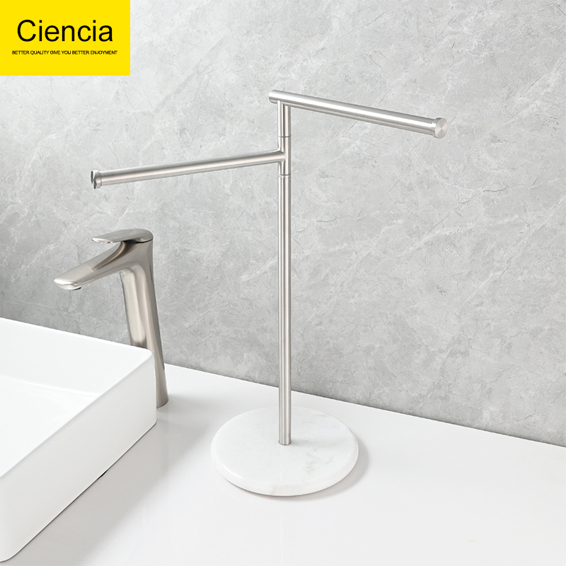 Bathroom Countertop Movable Towel Rack, Bathroom Punch-Free Marble Base Double-Rod Towel Rack