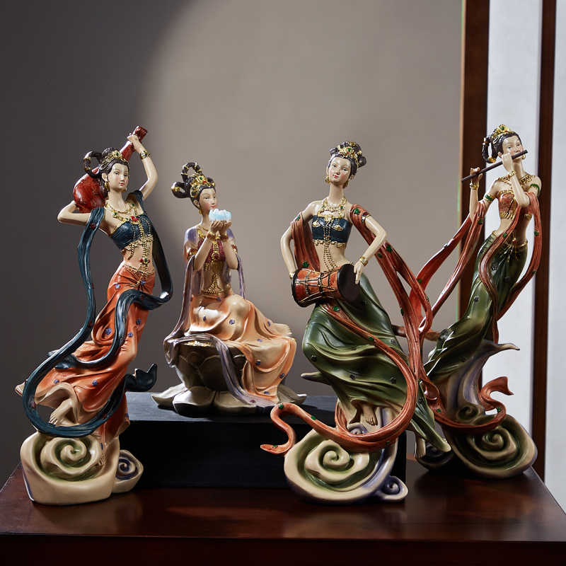 石造 敦煌飛天 浮彫りが琵琶を弾きま仕女 装飾品 禅意 卓上置物工芸品