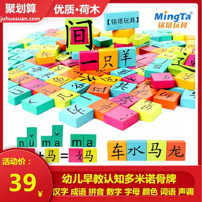 Mingta Chinese character king literacy barrel Domino 175 children's building blocks 3-6 years old learning Pinyin radical toy