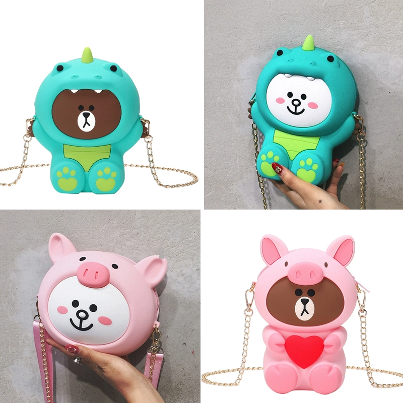 Hàn Quốc 2019 New Dinosaur Brown Bear Silicone Cartoon Chain Bag New Cute Bear Mobile Phone Bag Túi đeo chéo - Túi điện thoại