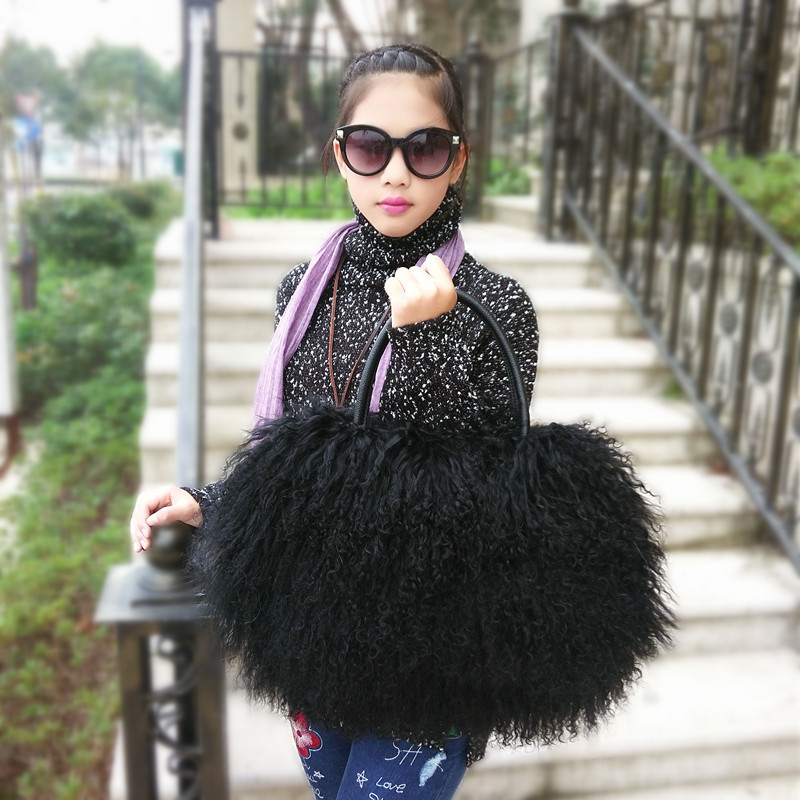 Haining Fur Bag Australian Beach Wool Single-Shoulder Fur Bag Wool Handbag Single-Shoulder Large Wool Bag Women's Trendy Fur Bag